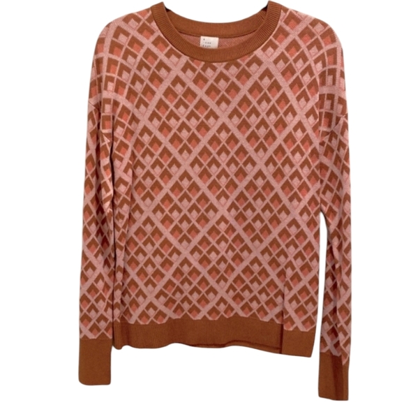 A New Day Sweater Womens Size Medium Brown Peach Diamond Pattern - Picture 1 of 5